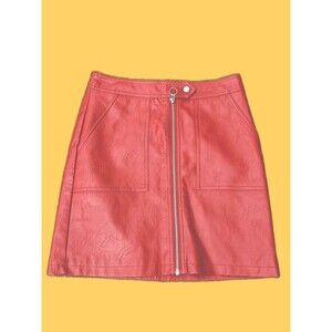 ONLY Flax Leather Mini Skirt Rusty Color Women USA Small Biker Punk Waist 28”